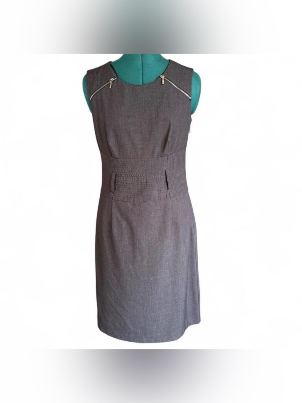 Sandra Darren Gray Sheath Dress with Shoulder Zippers